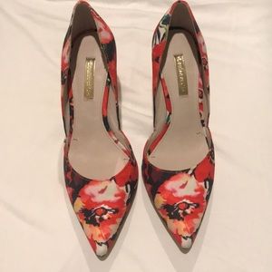 Red floral heels